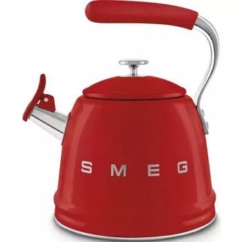 Чайник со свистком SMEG, CKLW2001RD стиль 50-х г.г., объем 2.3 л, нержавеющая сталь, диаметр нижней пластины 20 см, совместим с любой варочной поверхностью, цвет красный