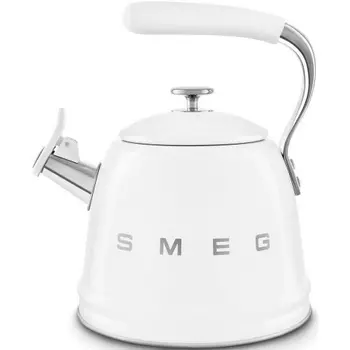 Чайник со свистком SMEG, стиль 50-х г.г., CKLW2001WH объем 2.3 л, нержавеющая сталь, диаметр нижней пластины 20 см, совместим с любой варочной поверхностью, цвет белый