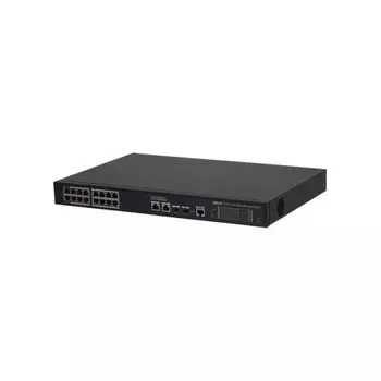 DAHUA DH-S4220-16GT-190 16-портовый гигабитный управляемый коммутатор с PoE, уровень L2, 16xRJ45 1Gb PoE, 2xRJ45 1Gb, 2xSFP 1Gb, суммарно до 190Вт, коммутация 56 Гбит/с, MAC-таблица 8к