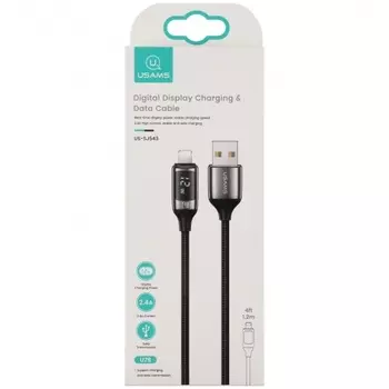 Дата-Кабель USAMS US-SJ543 U78 USB - Lightning, 2,4A (1,2 м), LED дисплей, нейлоновая оплетка, черный (SJ543USB01)