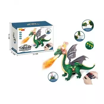 Динозавр на РУ (свет,звук,пар) с яйцами (3 шт) в коробке ходит,машет крыльями и хвостом;зеленый 66153