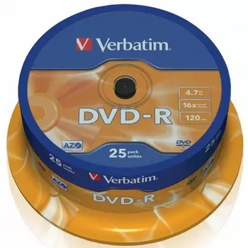 Диск DVD-R Verbatim 4.7Gb 16x Cake Box (25шт) Printable (43538)
