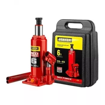 Домкрат бутылочный гидравлический STAYER RED FORCE, 6т, 216-413 мм в кейсе (43160-6-K)