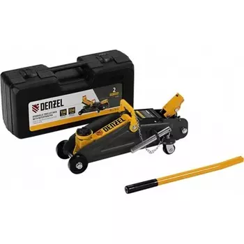 Домкрат гидравлический подкатной с фиксатором, 2 т, 130-330 мм, в кейсе// Denzel