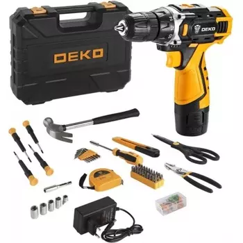 Дрель-шуруповерт аккумуляторная Deko DKCD12FU-Li + набор 104 предмета 063-4104