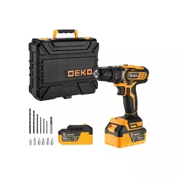 Дрель-шуруповерт аккумуляторная ударная DEKO DKCD20 Impact 20В, 2*4.0Ач