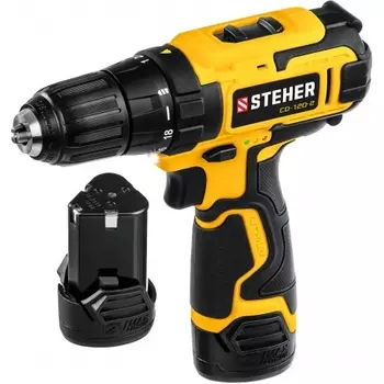 Дрель-шуруповерт, кейс (CD-120-2) STEHER 12 В, 30 Н·м, 2 АКБ (2 А·ч)