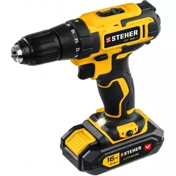 Дрель-шуруповерт, кейс (CD-160-1) STEHER 16 В, 35 Н·м, 1 АКБ (2 А·ч)