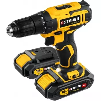 Дрель-шуруповерт, кейс (CD-160-2) STEHER 16 В, 35 Н·м, 2 АКБ (2 А·ч)
