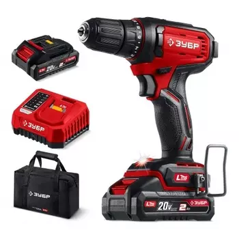 Дрель-шуруповерт ЗУБР 20 В, 40 Н·м, 2 АКБ LMS (2 А·ч), сумка (ДШ-40-22)