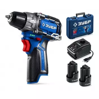 Дрель-шуруповерт ЗУБР КОМПАКТ #3, 12 В, 45 Н·м, 2 АКБ тип Т7 (2 А·ч), BRUSHLESS, кейс, Профессионал (DB-121-22)