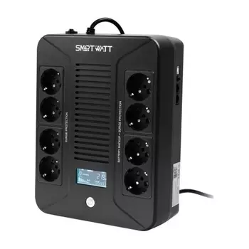 ИБП SMARTWATT UPS SAFE PRO LCD 1000 Line-interactive 1000VA/600W Brick (Euro x8, USB, RJ11/RJ45 protection, LCD, 275x210x95(мм), 6,2 кг, гарантия 3года (ИБП) 12мес (АКБ)) (3703020280003)