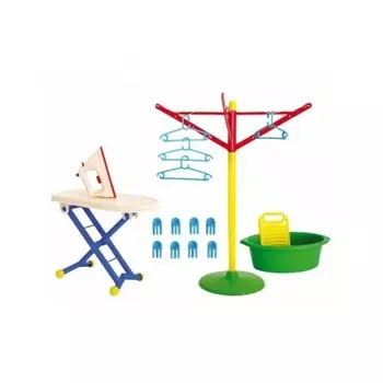 Игровой набор "Золушка"№3 (17 предметов) в сумке таз,стир.доска,глад.доска,утюг,сушилка,плечики-4 шт.прищепки У759