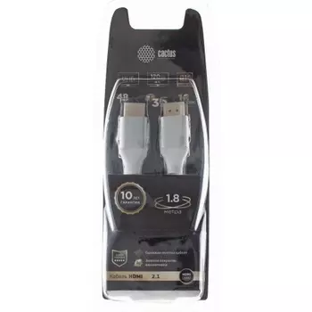 Кабель аудио-видео Cactus CS-HDMI.2.1-1.8 HDMI (m)/HDMI (m) 1.8м. Позолоченные контакты серебристый