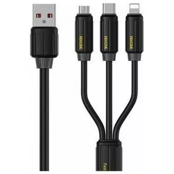 Кабель для зарядки Wekome 3 в 1 USB-C / Lightning / microUSB 66W WDC-30 black