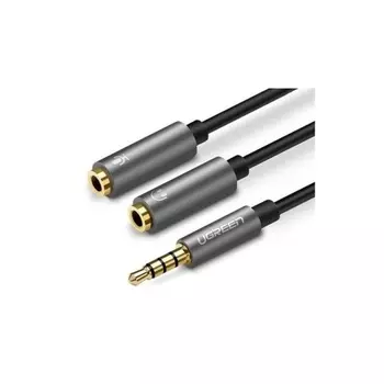 Кабель UGREEN AV141 (30619) 3.5mm male to 2 Female Audio Cable Aluminum Case. 20 см. черный