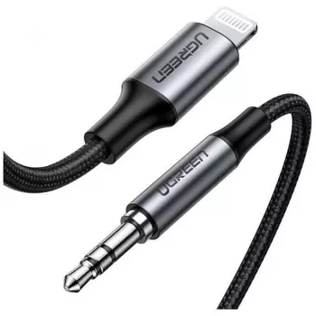 Кабель UGREEN US315 (70509) Lightning to 3.5mm Aux Cable Aluminum Shell в оплетке.Длина 1 м. черный