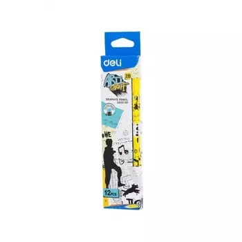 Карандаш чернографитный Deli Arti Graff 2B EU53200-1, корпус ассорти с рисунком (12 шт. в уп-ке)