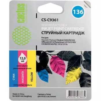 Картридж Cactus CS-C9361 №136 для HP DJ 5443/D4163/DJ 6313/PS 2573/C3183/C4183/D5163/1513/1513s, многоцветный