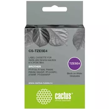 Картридж ленточный Cactus CS-TZESE4 TZe-SE4 черный для Brother PT-P700, P750W, P900W, P950W, D600VP, PT-2430PC, 2700VP, PT-E550WVP
