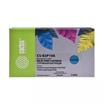 Картридж струйный Cactus №727 CS-B3P19A голубой (130мл) для HP DJ T920/T1500