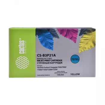 Картридж струйный Cactus №727 CS-B3P21A желтый (130мл) для HP DJ T920/T1500/T2530