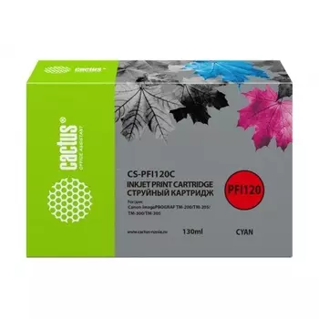 Картридж струйный Cactus CS-PFI120C голубой (130мл) для Canon imagePROGRAF TM-200/TM-205/TM-300/TM-305