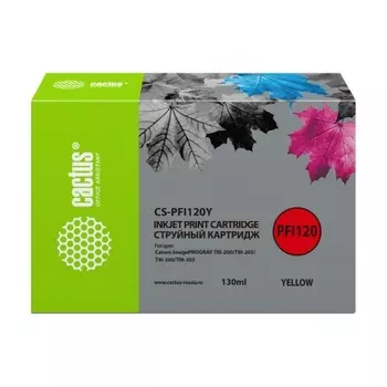 Картридж струйный Cactus CS-PFI120Y желтый (130мл) для Canon imagePROGRAF TM-200/TM-205/TM-300/TM-305