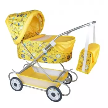 Коляска кукольная Ясюкевич №6 "Цветы на желтом фоне" (металл.) 80*32*83см с сумочкой