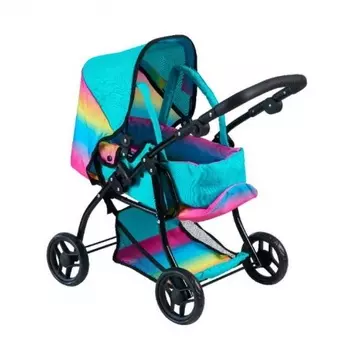 Коляска-люлька для кукол бирюзовая с радужной отделкой 9672/цвeт№2