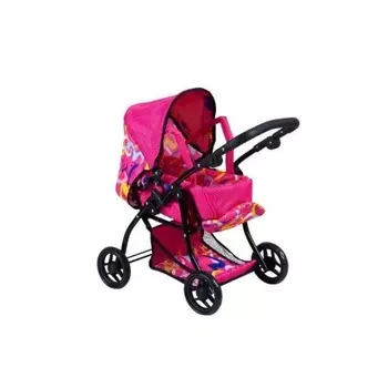 Коляска-люлька для кукол цикламеновая с отделкой с сердечкам 9672/цвeт№3