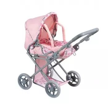 Коляска-люлька для кукол персиковая с цветочной отделкой 9346/цвeт№3