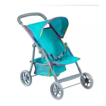 Коляска прогулочная для кукол бирюзовая с радужным кантом 9304B/цвeт№2