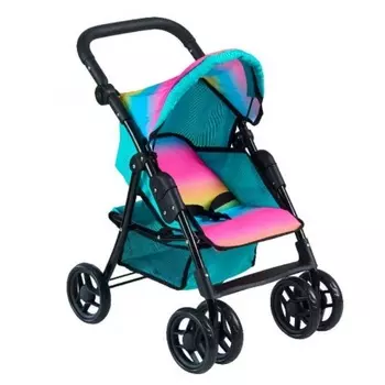 Коляска прогулочная для кукол радужная с бирюзовой отделкой 9352/цвeт№1