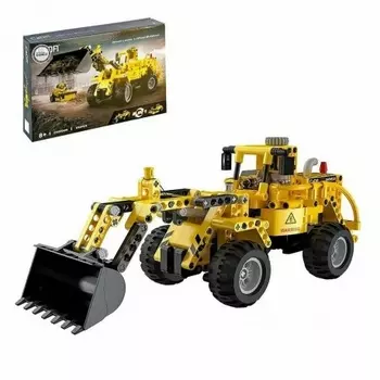 Конструктор 2в1 "Бульдозер+погрузчик" 693 детали в коробке управление ковшом,подвижные элементы