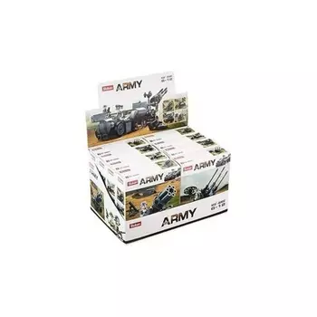 Конструктор "Армия" 4в1 в дисплее (ракетная установка(84дет) мотоцикл (109дет),броневик(79дет),зенитная установка(96дет))