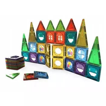 Конструктор магнитный 56 деталей,наклейки (в контейнере)