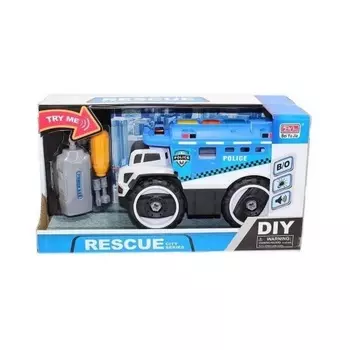 Конструктор "Полицейская машина" в коробке (свет,звук) открывается фургон;отвертка с насадками для сборки