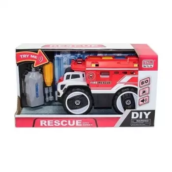 Конструктор "Пожарная машина" в коробке (свет,звук) открывается фургон;отвертка с насадками для сборки