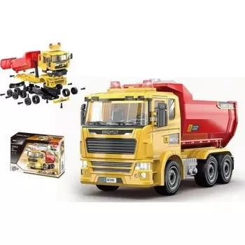 Конструктор "Самосвал" 88 деталей в коробке с отверткой свет маячков,звук авто,открываются двери,кабина,кузов