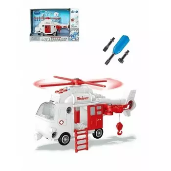 Конструктор "Вертолет Medevac" (свет,звук) в коробке 3 отвертки;открываются кабина,дверь;подъем крючком;аксессуар