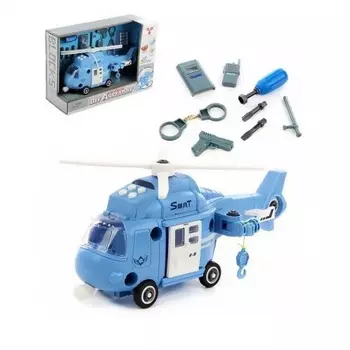 Конструктор "Вертолет S.w.a.T." (свет,звук) в коробке 3 отвертки;открываются кабина,дверь;подъем крючком;аксессуар