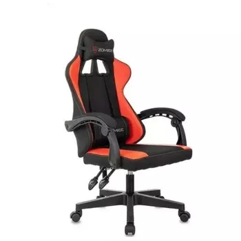 Кресло игровое Zombie Rudger черный/красный ткань/эко.кожа с подголов. крестов. пластик