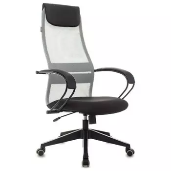 Кресло руководителя Бюрократ CH-607 светло-серый TW-02 сиденье черный сетка/ткань с подголов. крестов. пластик