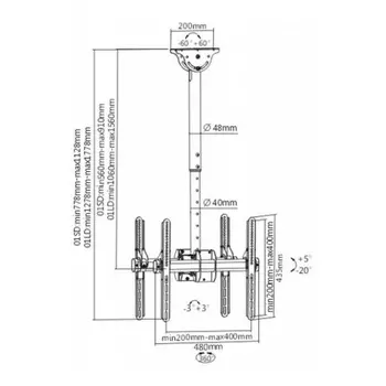 Кронштейн для телевизора Arm Media LCD-1850 черный 26"-65" макс.90кг потолочный поворот и наклон