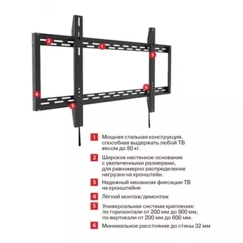 Кронштейн для телевизора Arm Media PT-100 черный 55"-100" макс.80кг настенный фиксированный