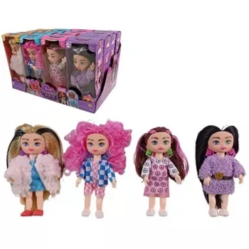 Кукла(15см) CHARM с цветными сережками,4 вида в коробке в шубе/в комбинезоне/в белом платье/в меховом платье