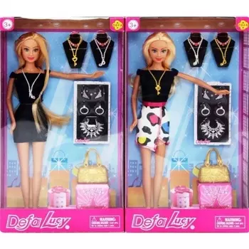 Кукла 29 см с аксессуарами:сумка,сережки,ожерелье,цепочки с кулонами) 2 вида в ассортименте в коробке