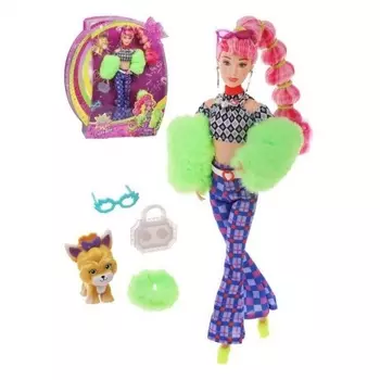 Кукла 29 см с питомцем щенком и аксессуарами в блистере сумочка,очки,меховой ошейник