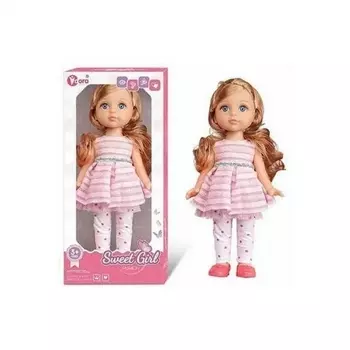 Кукла(29см) русая в розовом платье и белых лосинах в коробке